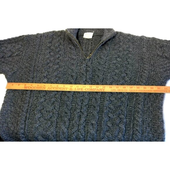 Kilronan Knitwear Aran Knit Sweater M Gray Merino Wool Fisherman Ireland 1/4 Zip - Picture 8 of 16